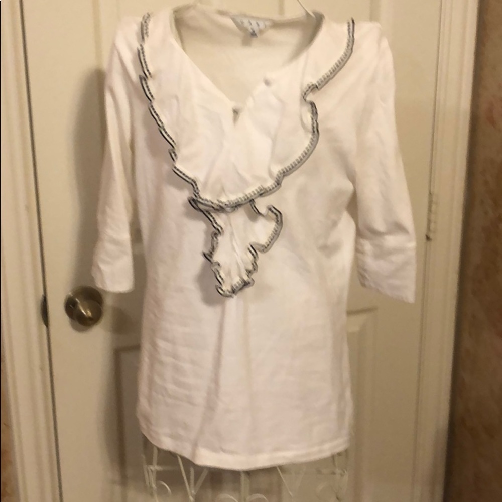 Women’s CAbi cotton shirt with delicate ruffle